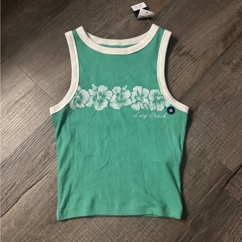 Hollister Green Floral Tank Top